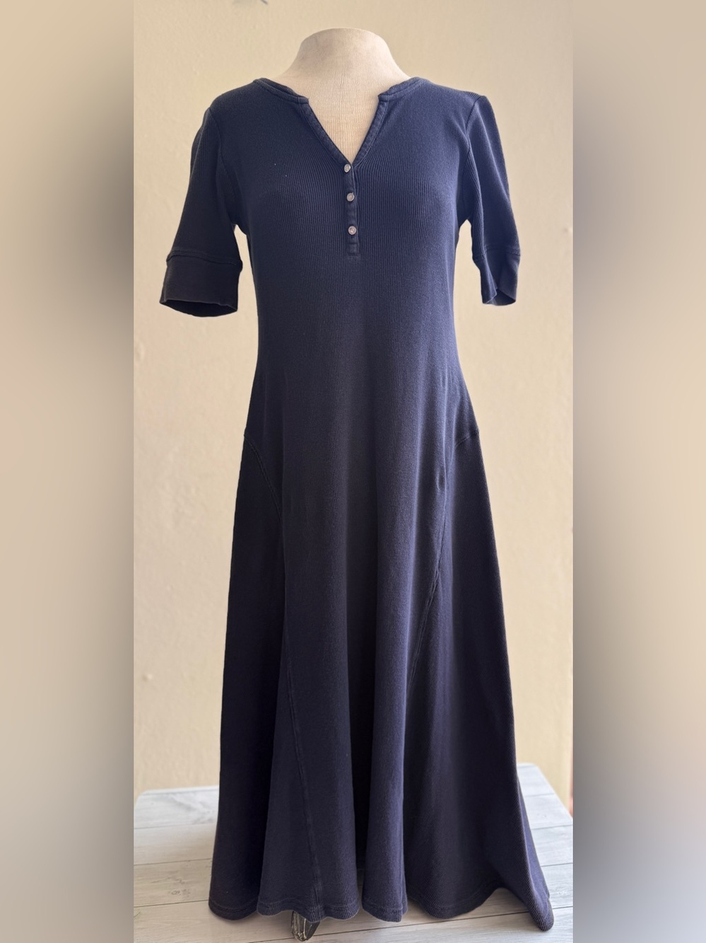 Navy blue Ralph Lauren ribbed knit dress with button detail Size Medium